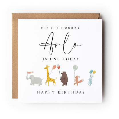 Personalised 1st Birthday Woodland Parade Card