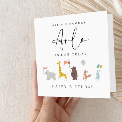 Personalised 1st Birthday Woodland Parade Card