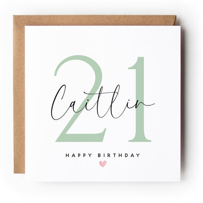 Personalised Mint Script  21st Birthday Card