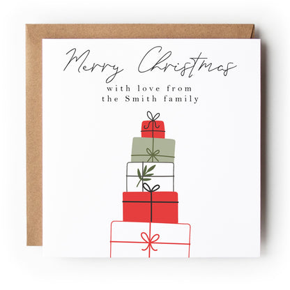 Stacked Presents Personalised Scandi Christmas Card