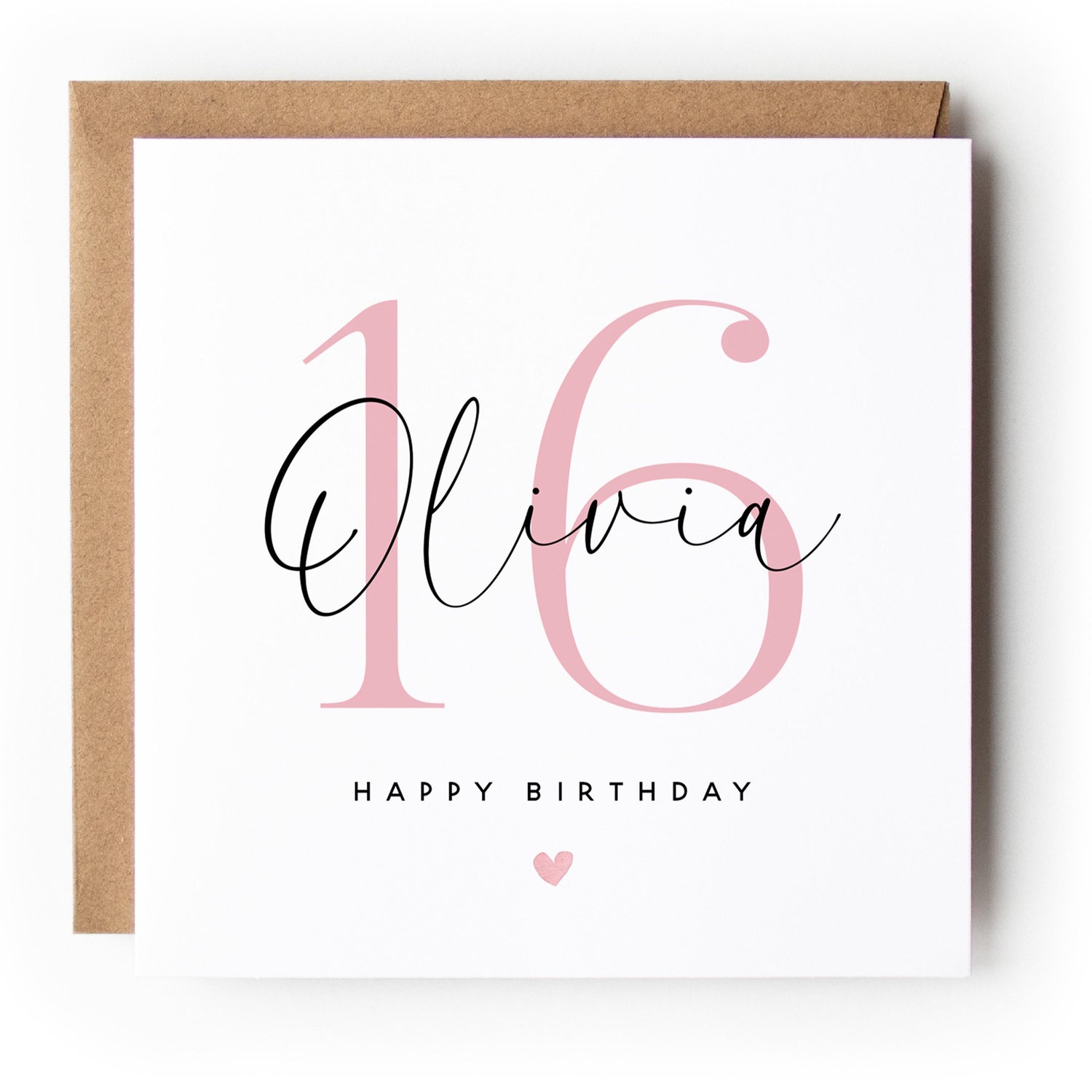 Personalised Pink Script 16th Birthday Card