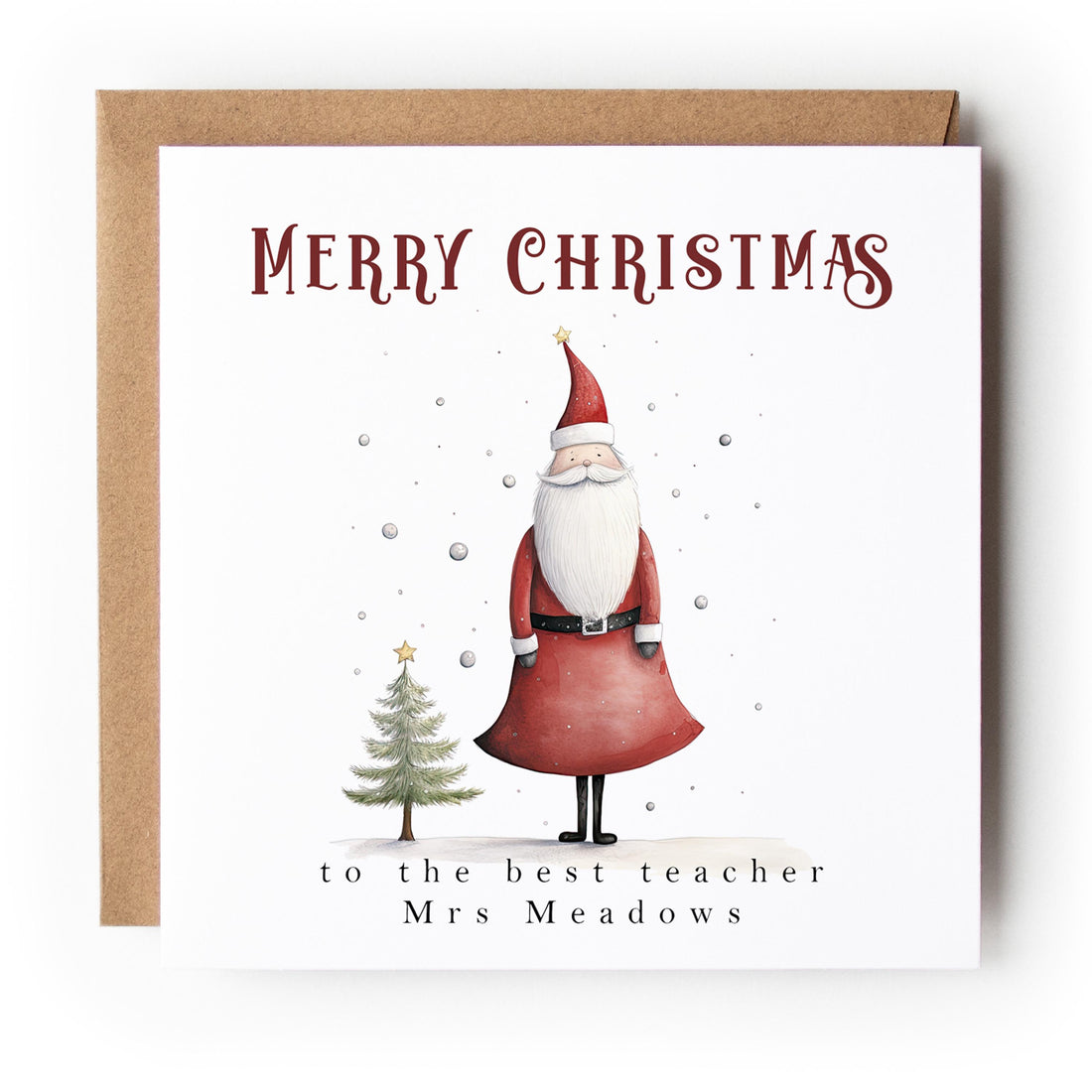 Personalised Teacher Whimsical Santa Christmas Card