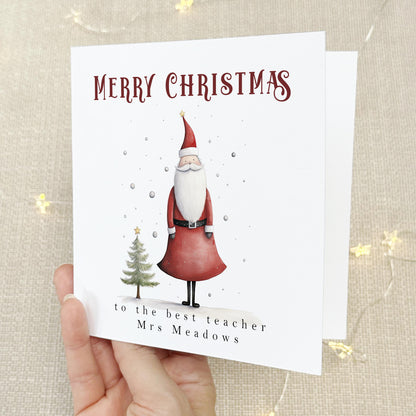 Personalised Teacher Whimsical Santa Christmas Card