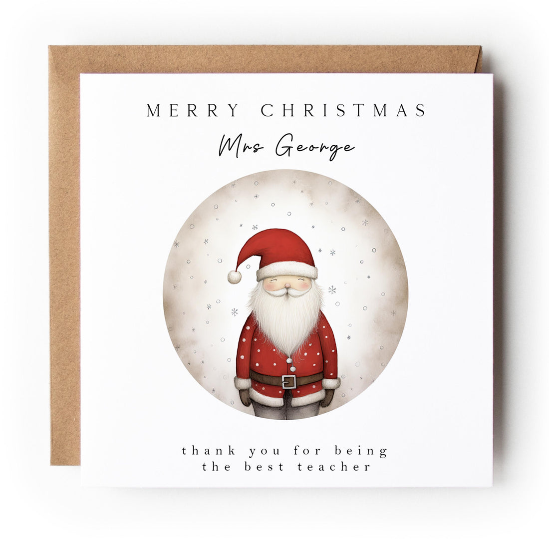 Personalised Teacher Christmas Card Santa Snow Globe