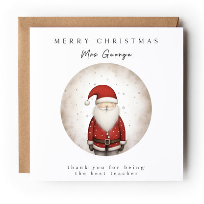 Personalised Teacher Christmas Card Santa Snow Globe