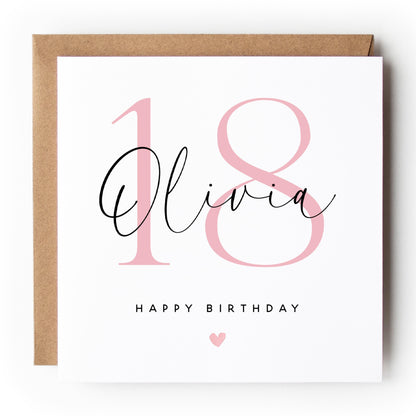 Personalised 18th Pink Script Birthday Card