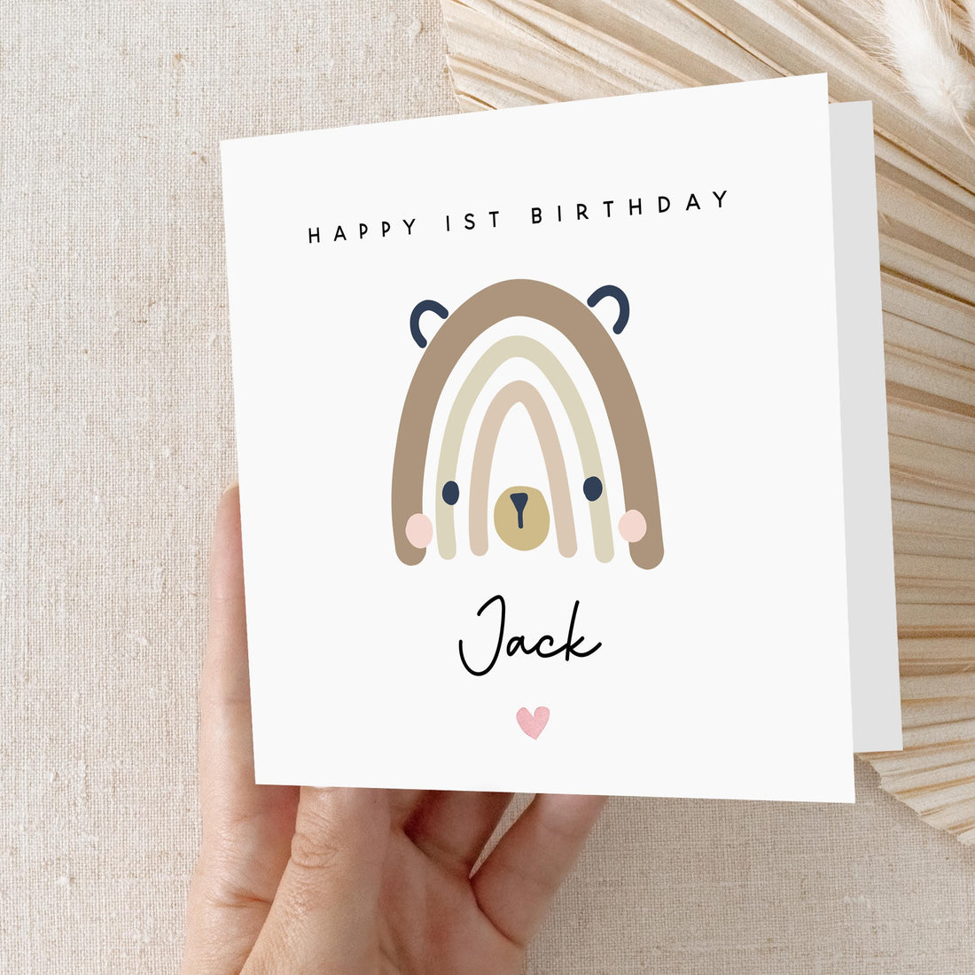 Personalised Bear Rainbow 1st Birthday Card