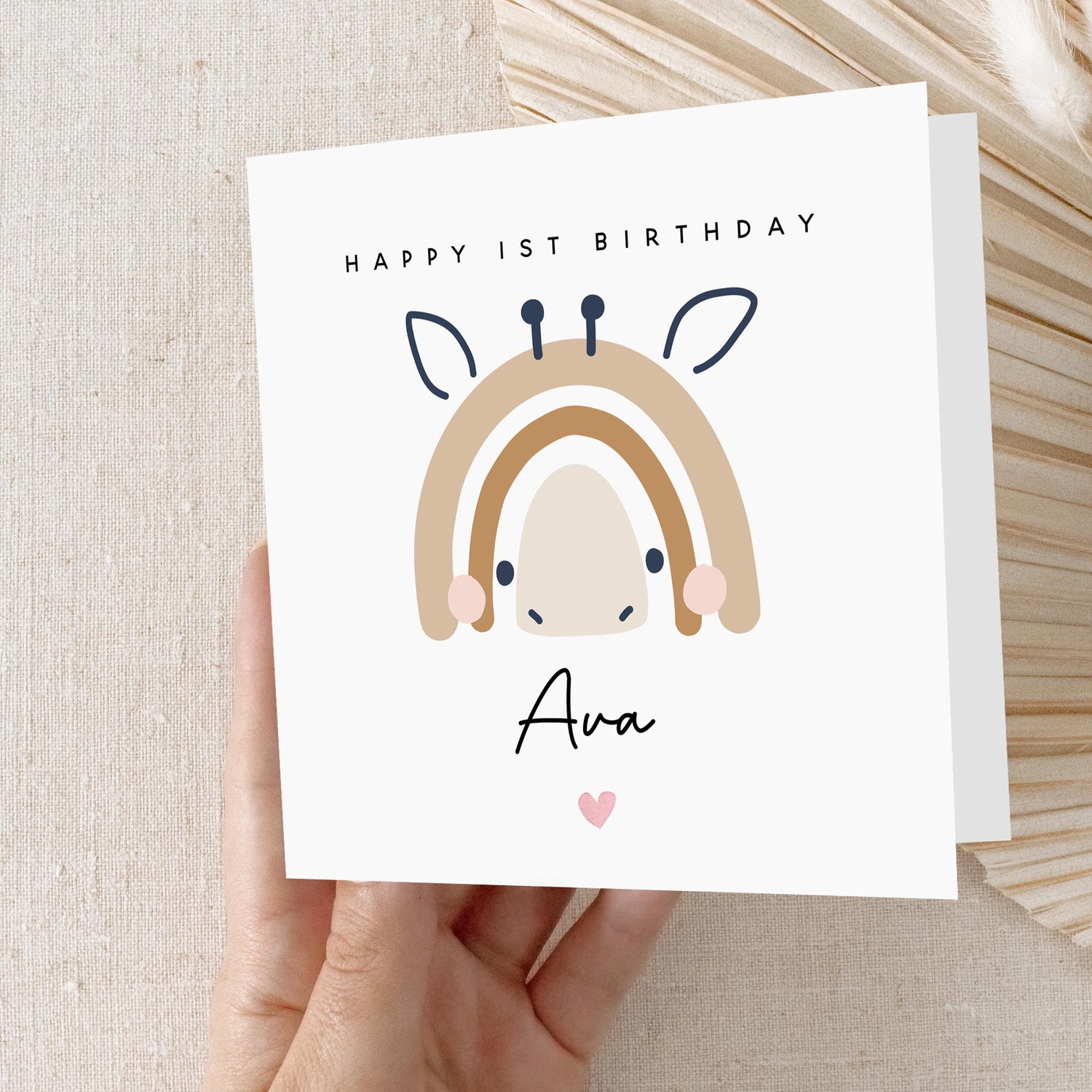 Personalised 1st Birthday Cute Giraffe Rainbow Card