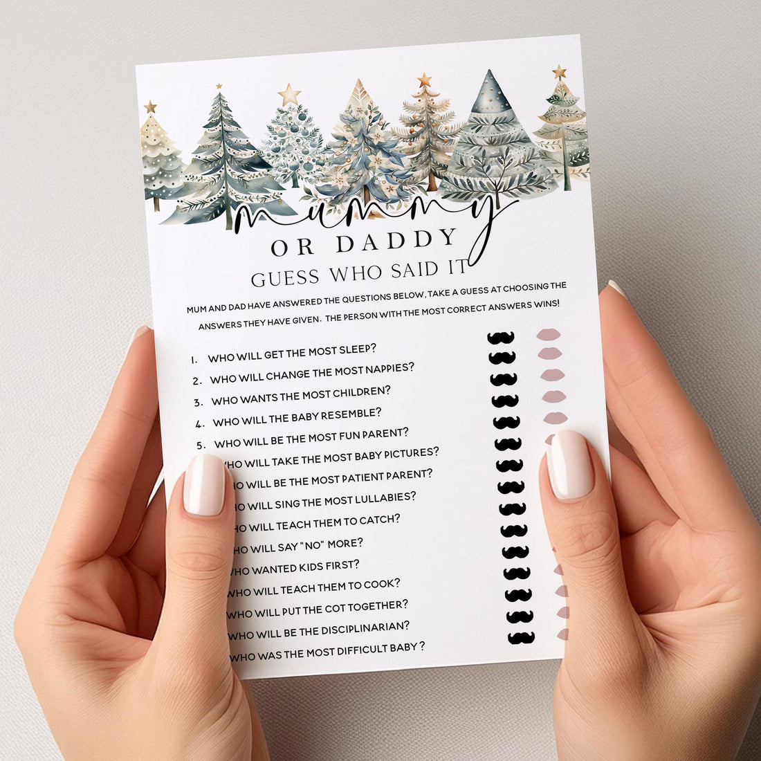 Winter Theme Mummy or Daddy Game Cards