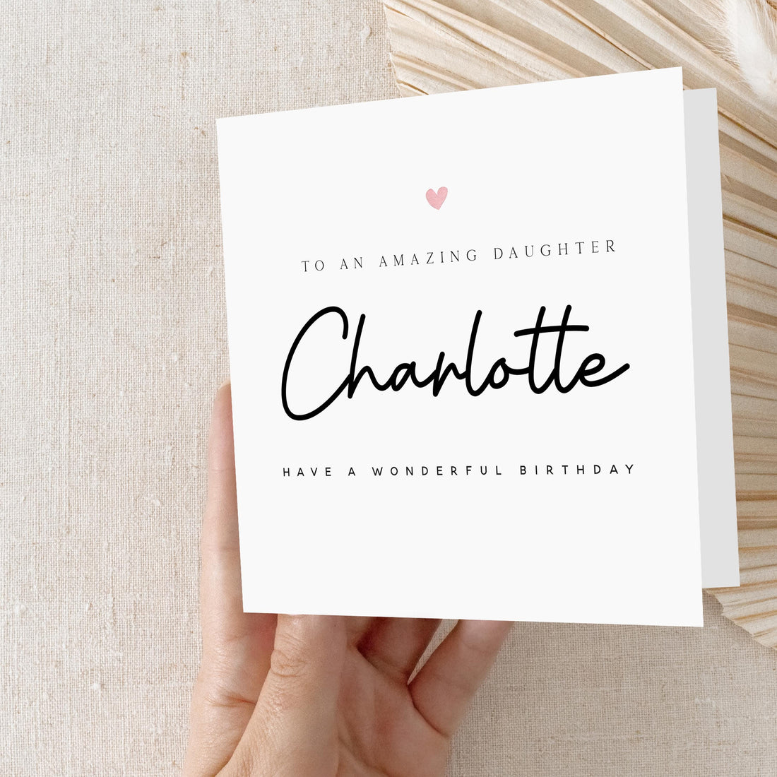 Birthday Card For Daughter, Personalised Birthday Card, Birthday Card For Her, Daughter Birthday Gift, Minimal Pink Heart-Kraft Envelope