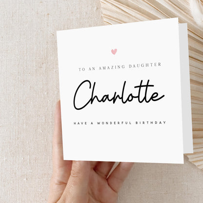 Birthday Card For Daughter, Personalised Birthday Card, Birthday Card For Her, Daughter Birthday Gift, Minimal Pink Heart-Kraft Envelope