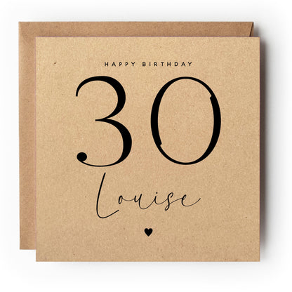 Personalised 30th Kraft Birthday Card