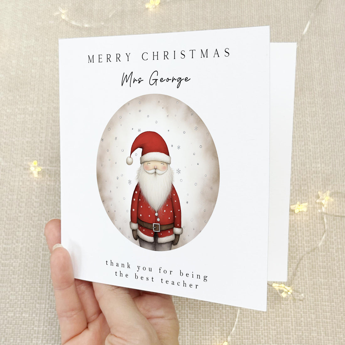 Personalised Teacher Christmas Card Santa Snow Globe