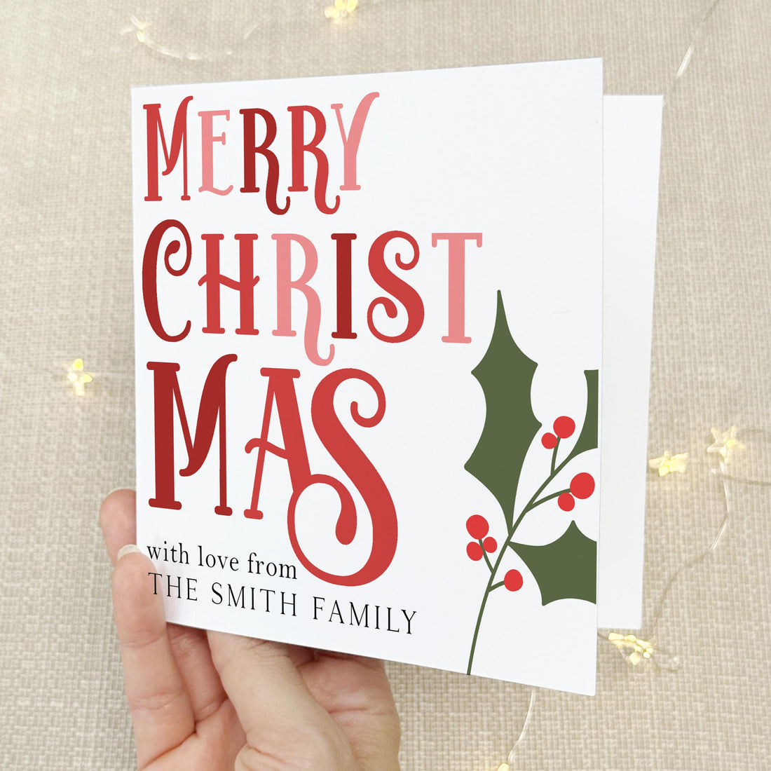 Modern Holly Design Personalised Christmas Card