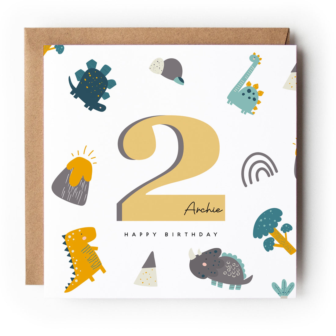 Personalised 2nd Birthday Card, Dinosaur Card, Children&
