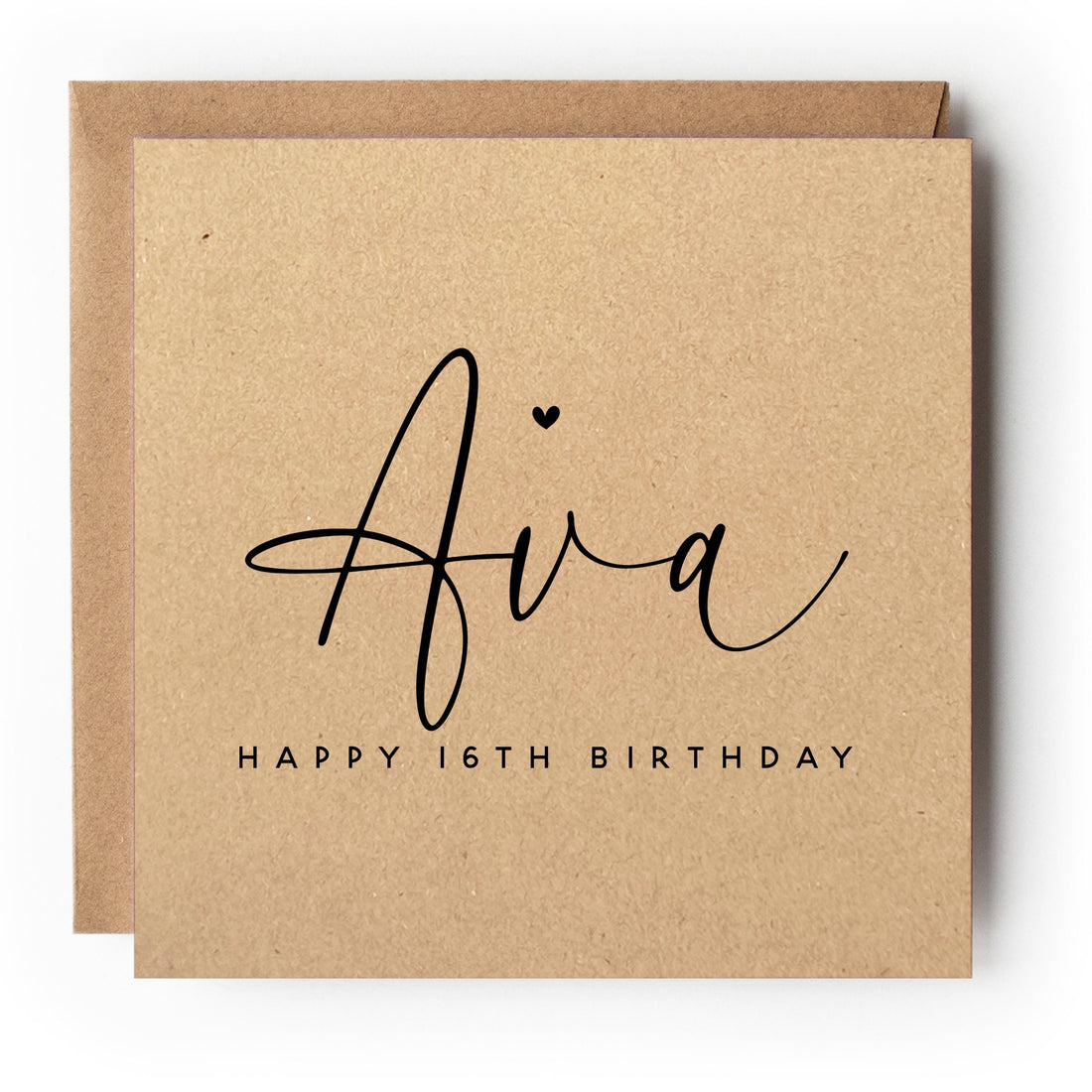 Personalised 16th Birthday Card, Special Milestone Card, Birthday For Daughter, Wife, Friend, Script Font 16, Sixteen Minimal-Kraft Envelope
