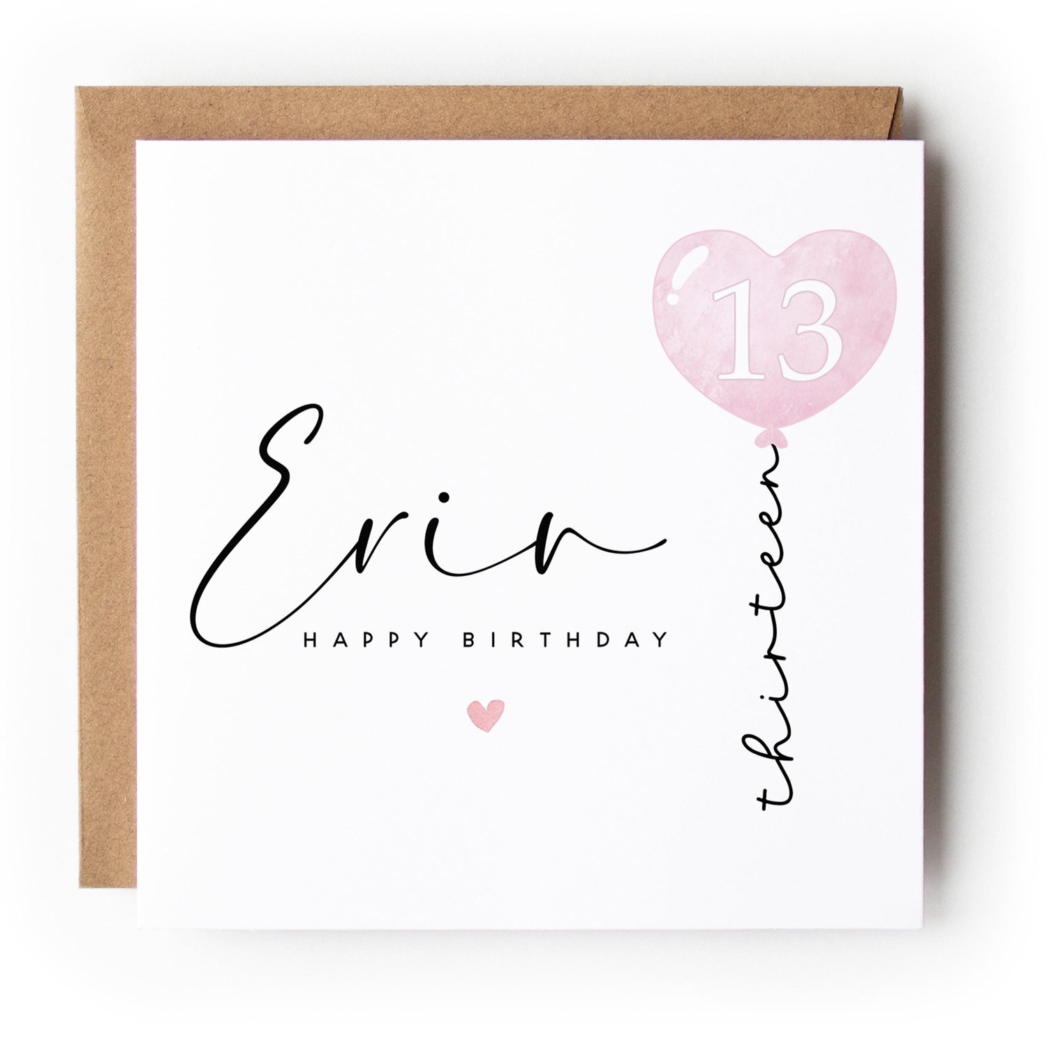 Personalised 13th Birthday Pink Balloon Card