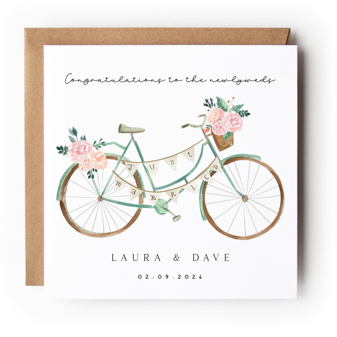 Personalised Boho Bicycle Wedding Card