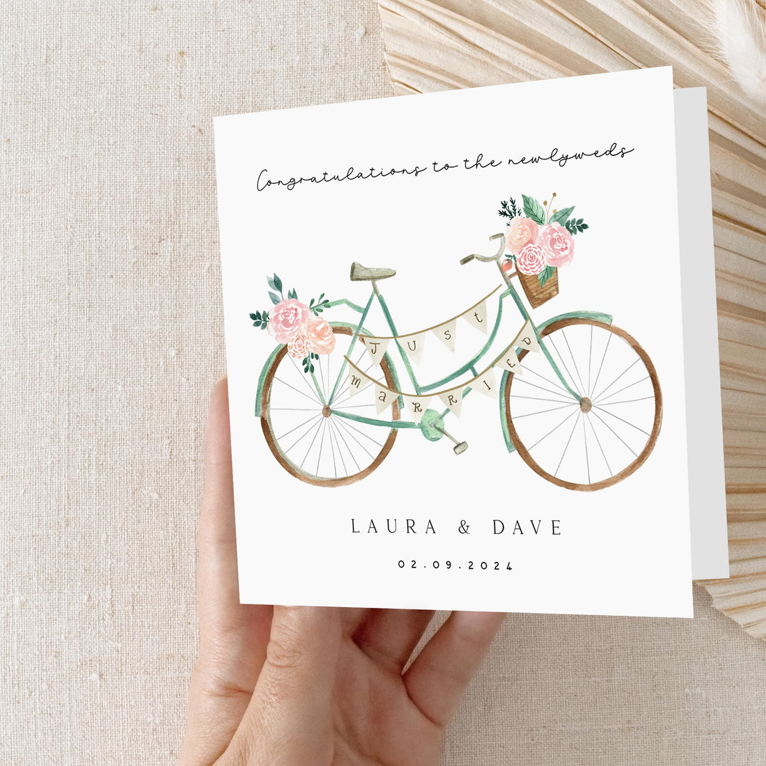 Personalised Boho Bicycle Wedding Card