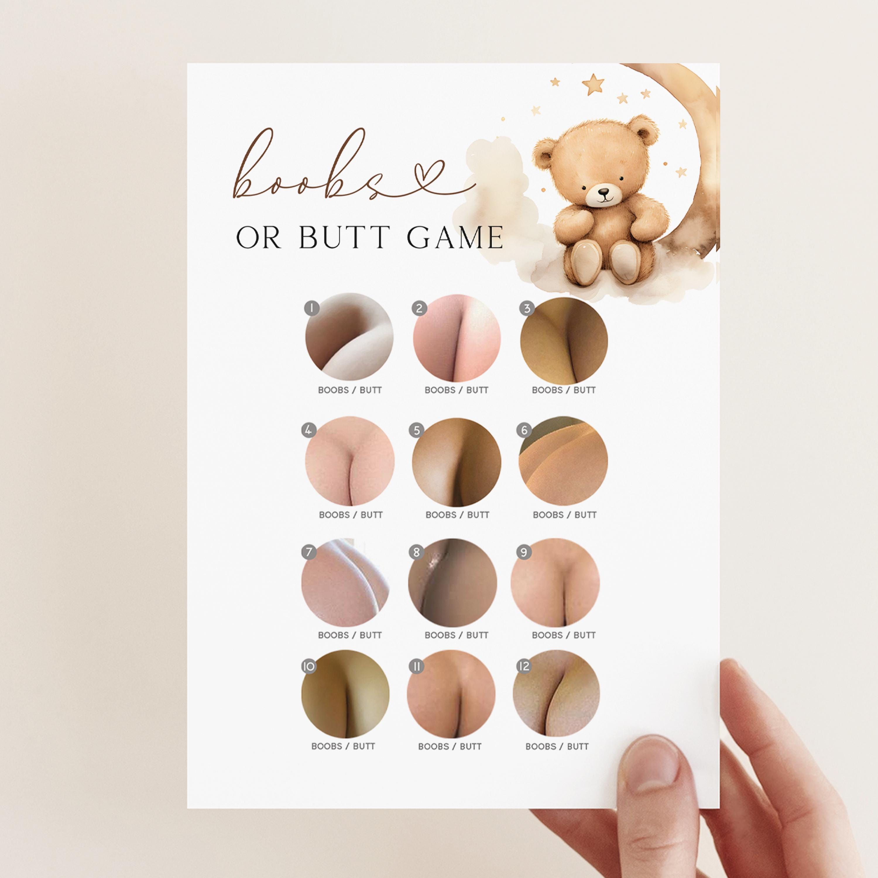 Teddy Bear Baby Shower Boobs Or Butt Game -Neutral Theme-Baby Shower Games-Bear and Moon Design-Baby Sprinkle