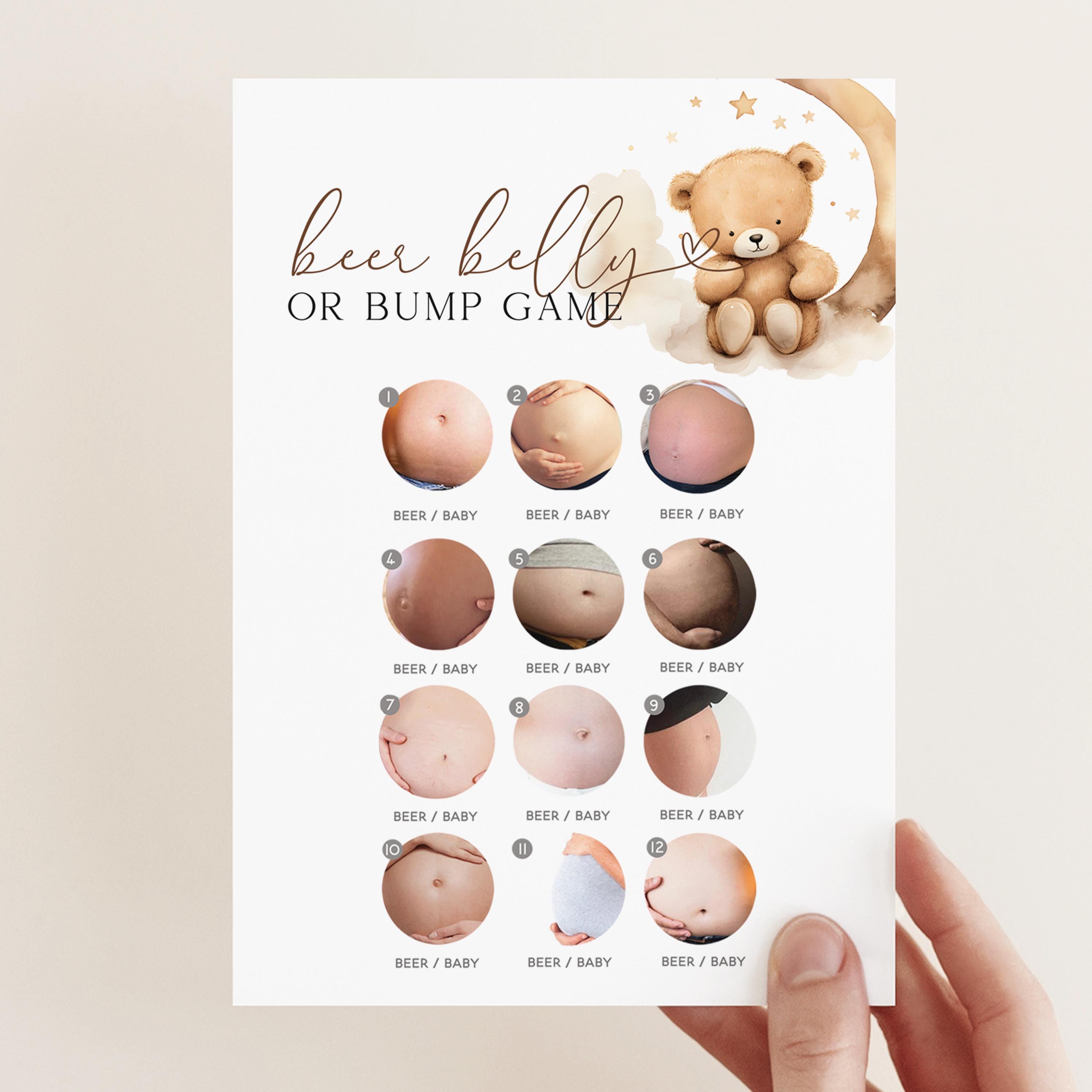 Teddy Bear Baby Shower Beer Belly Or Bump Game -Neutral Theme-Baby Shower Games-Bear and Moon Design-Baby Sprinkle
