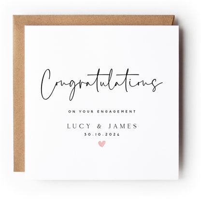 Personalised Engagement Card, Congratulations on Your Engagement, Engagement Keepsake Gift, Minimal Heart, 6 x 6 Card, Kraft Envelope