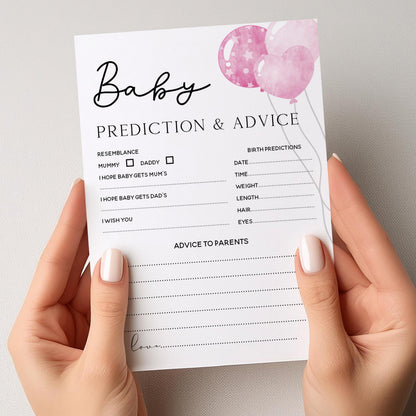 Pink Baby Prediction/Advice Cards-Pink Balloon Baby Shower Cards-Baby Shower Games Girl-Baby Shower Card-Baby Shower Game Pack Pink-New Mum