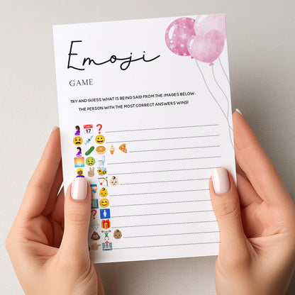 Pink Baby Emoji Game Cards-Pink Balloon Baby Shower Cards-Baby Shower Games Girl-Baby Shower Card-Baby Shower Game Pack Pink-New Mum