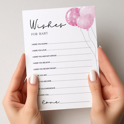 Pink Wishes For Baby Cards-Pink Balloon Baby Shower Cards-Baby Shower Games Girl-Baby Shower Card-Baby Shower Game Pack Pink-New Mum Wishes
