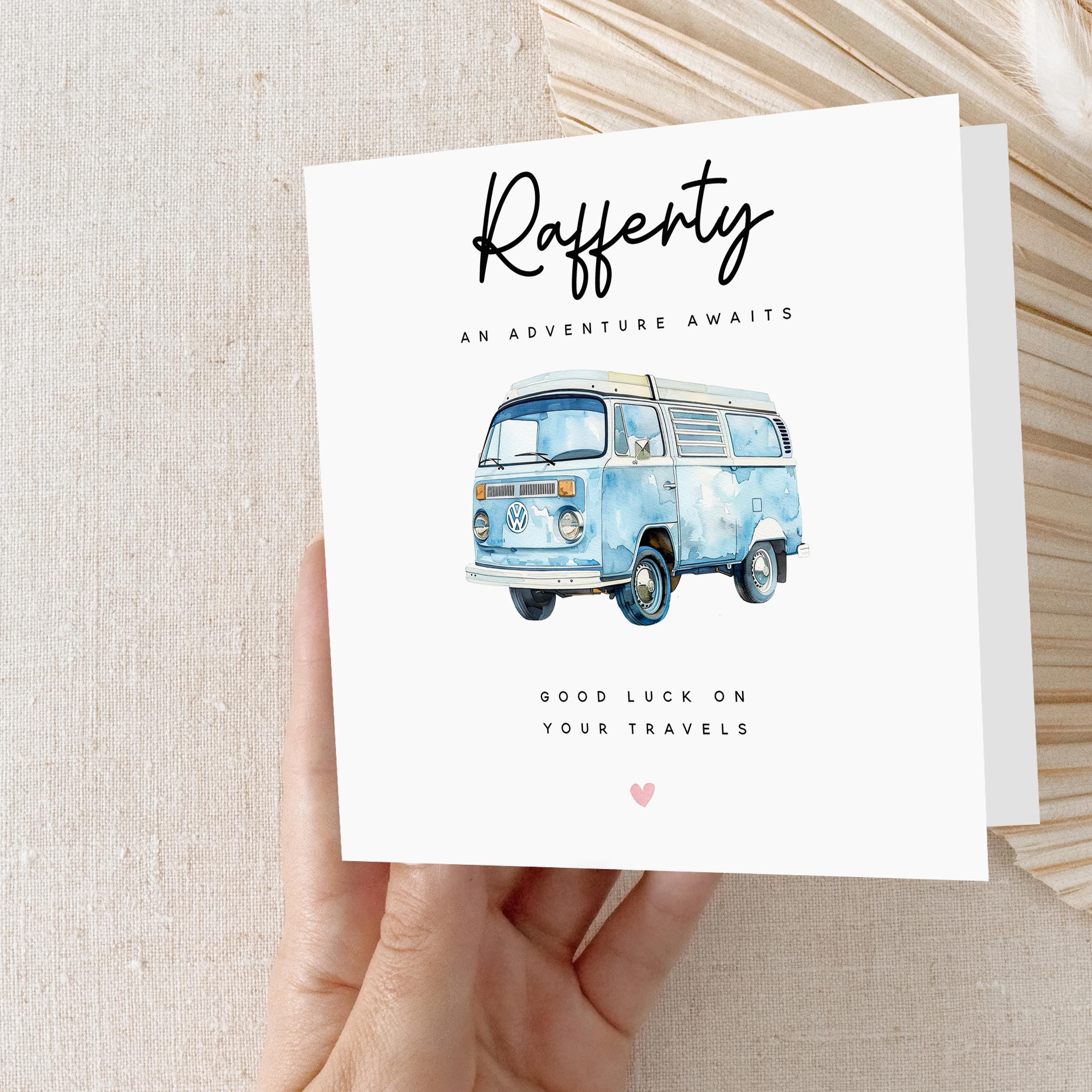 Personalised Good Luck Card-Travelling Card-Gap Year Card-Bon Voyage-Safe Travels-Card For Son- Card For Daughter-VW Camper Van-Envelope