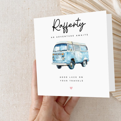Personalised Good Luck Card-Travelling Card-Gap Year Card-Bon Voyage-Safe Travels-Card For Son- Card For Daughter-VW Camper Van-Envelope