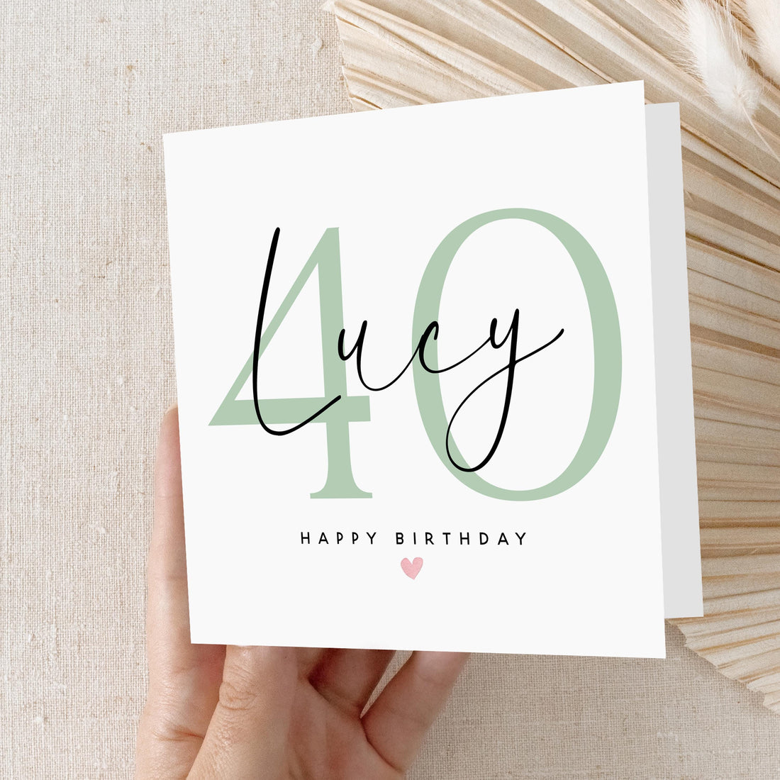 Personalised 40th Birthday Card, Special Milestone Card, Birthday For Daughter, Script & Green 40, Forty Minimal-Kraft Envelope