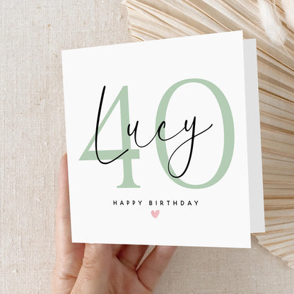 Personalised 40th Birthday Card, Special Milestone Card, Birthday For Daughter, Script &amp; Green 40, Forty Minimal-Kraft Envelope