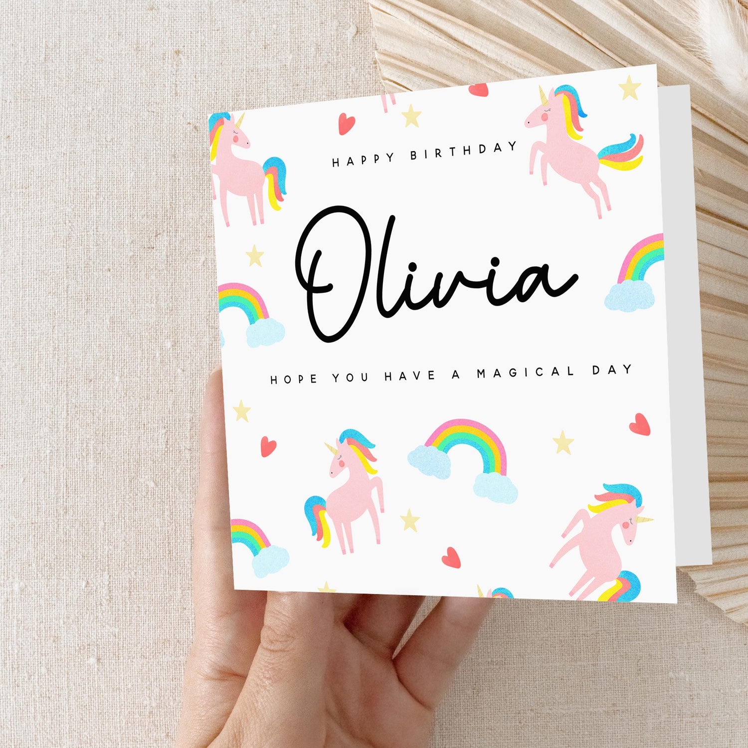 Personalised Birthday Card,Girls Birthday Cards,Unicorn Rainbow Birthday,Daughter,Granddaughter, Niece Birthday Card,Kraft Envelope Included