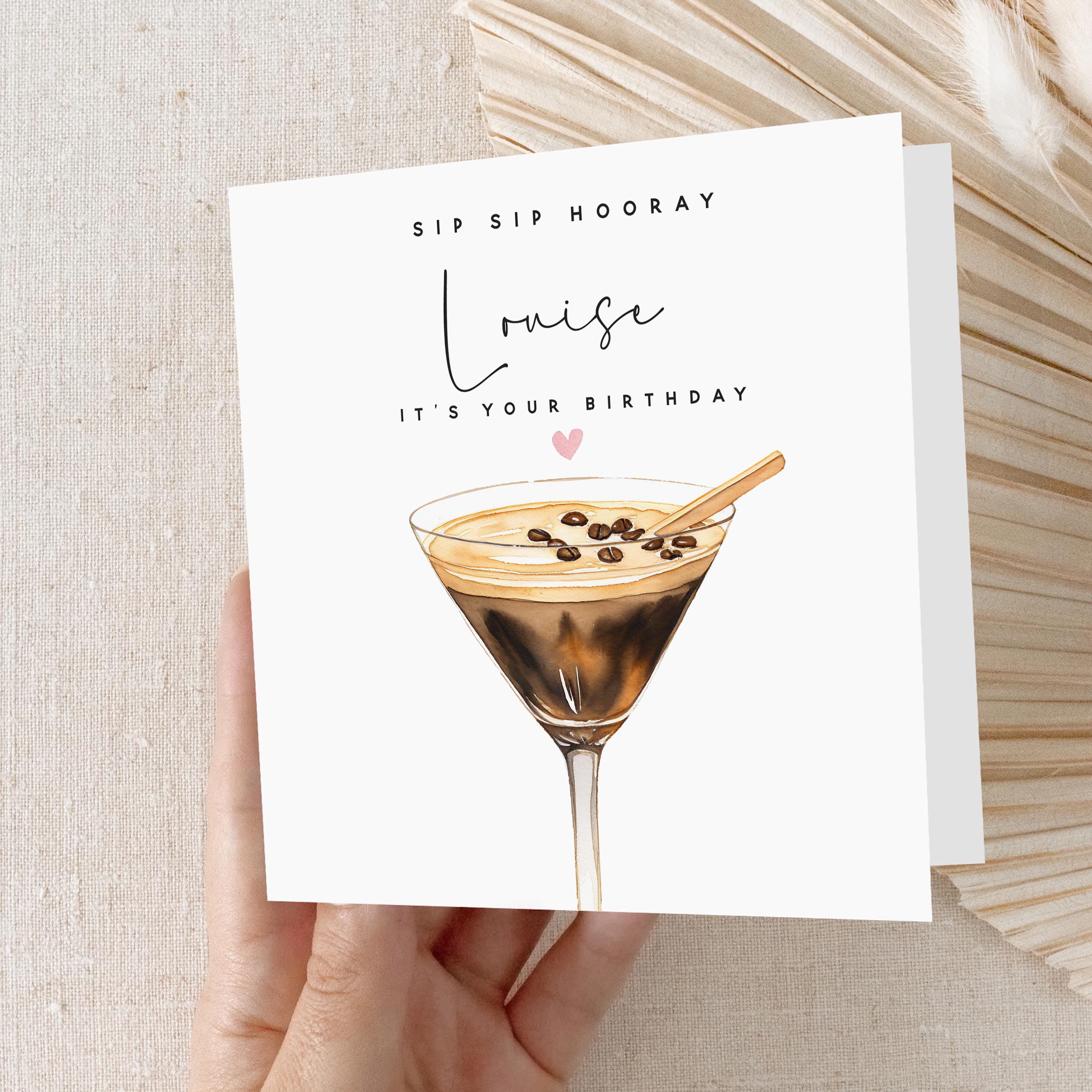 Personalised Birthday Card, Espresso Martini Card, Daughter, Granddaughter, Sister, Niece  Birthday Card, Kraft Envelope