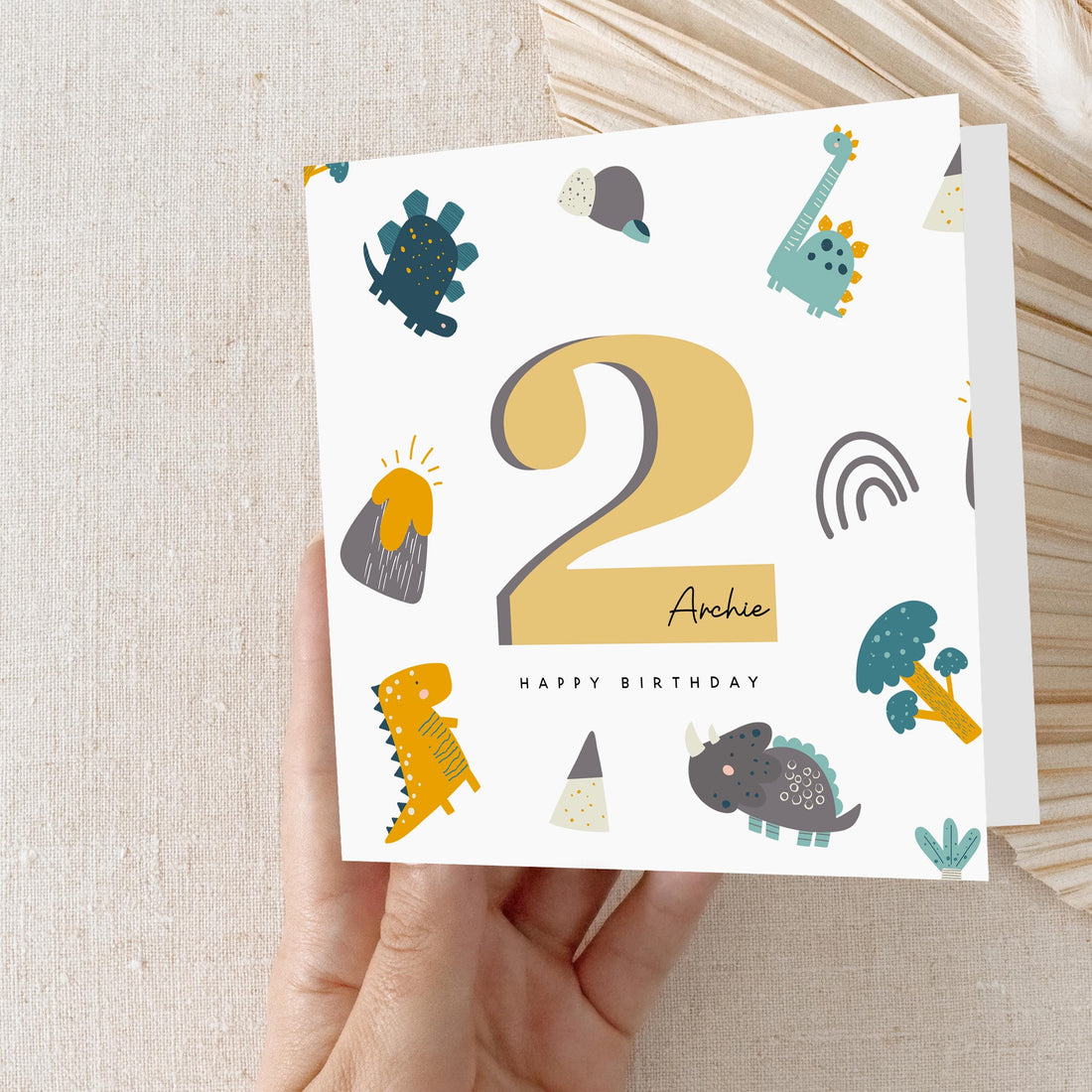 Personalised 2nd Birthday Card, Dinosaur Card, Children&