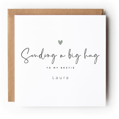 Personalised Sending You A Big Hug Card, Get Well Soon, Thinking Of You Card, Card For Best Friend, Bestie Card, Loved One-Kraft Envelope