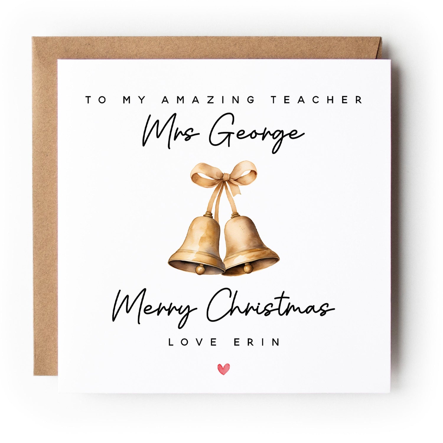 Teacher Christmas Card-Personalised Christmas Card-Christmas Card For Teacher-School Christmas Card-Teacher Christmas Gift-Xmas Card Bell