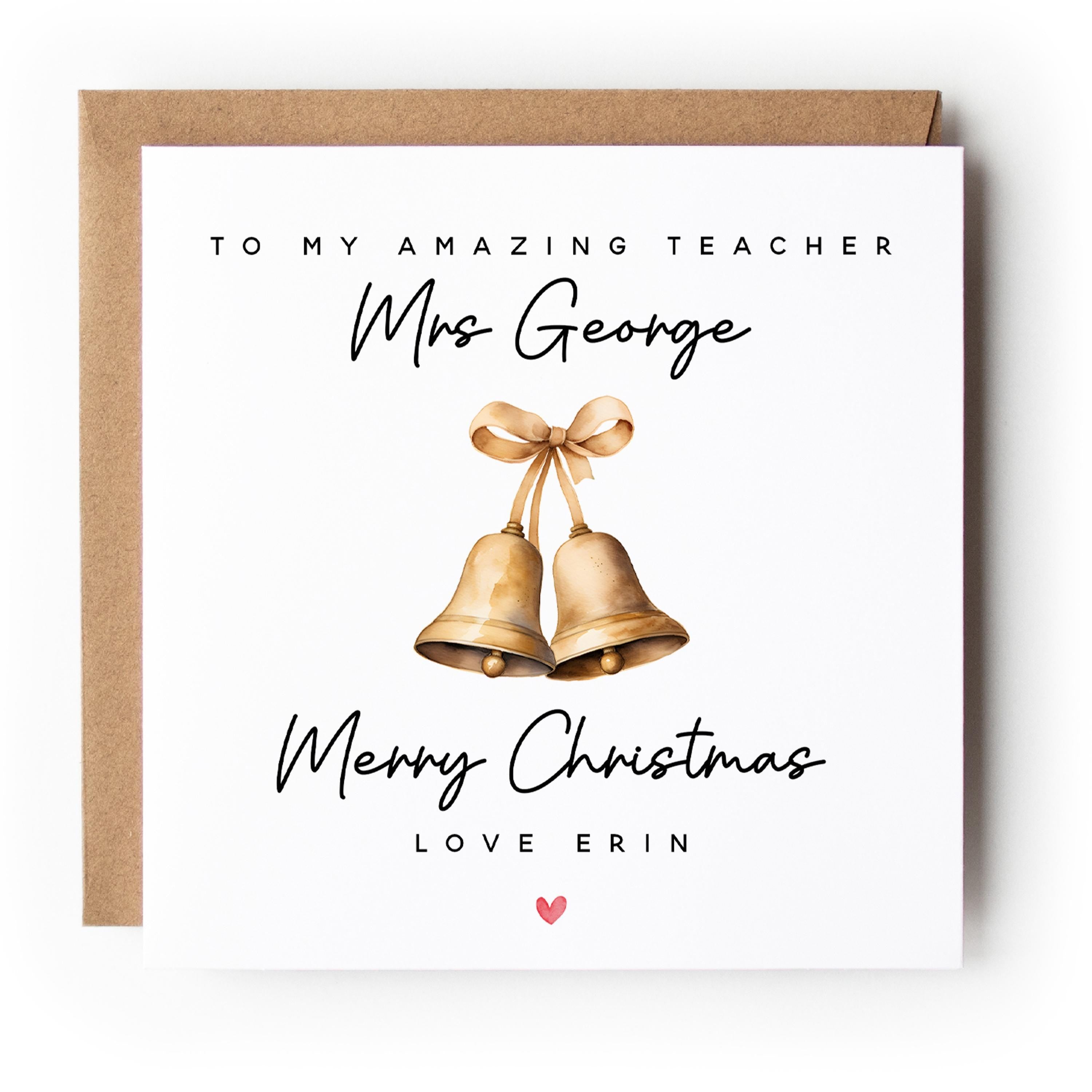 Teacher Christmas Card-Personalised Christmas Card-Christmas Card For Teacher-School Christmas Card-Teacher Christmas Gift-Xmas Card Bell