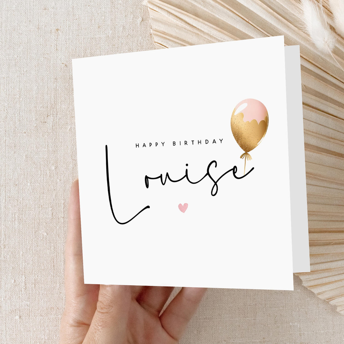 Personalised Balloon Birthday Card, Special Birthday Card, Birthday For Daughter, Pink &amp; Gold Balloon Minimal Design-Kraft Envelope Included