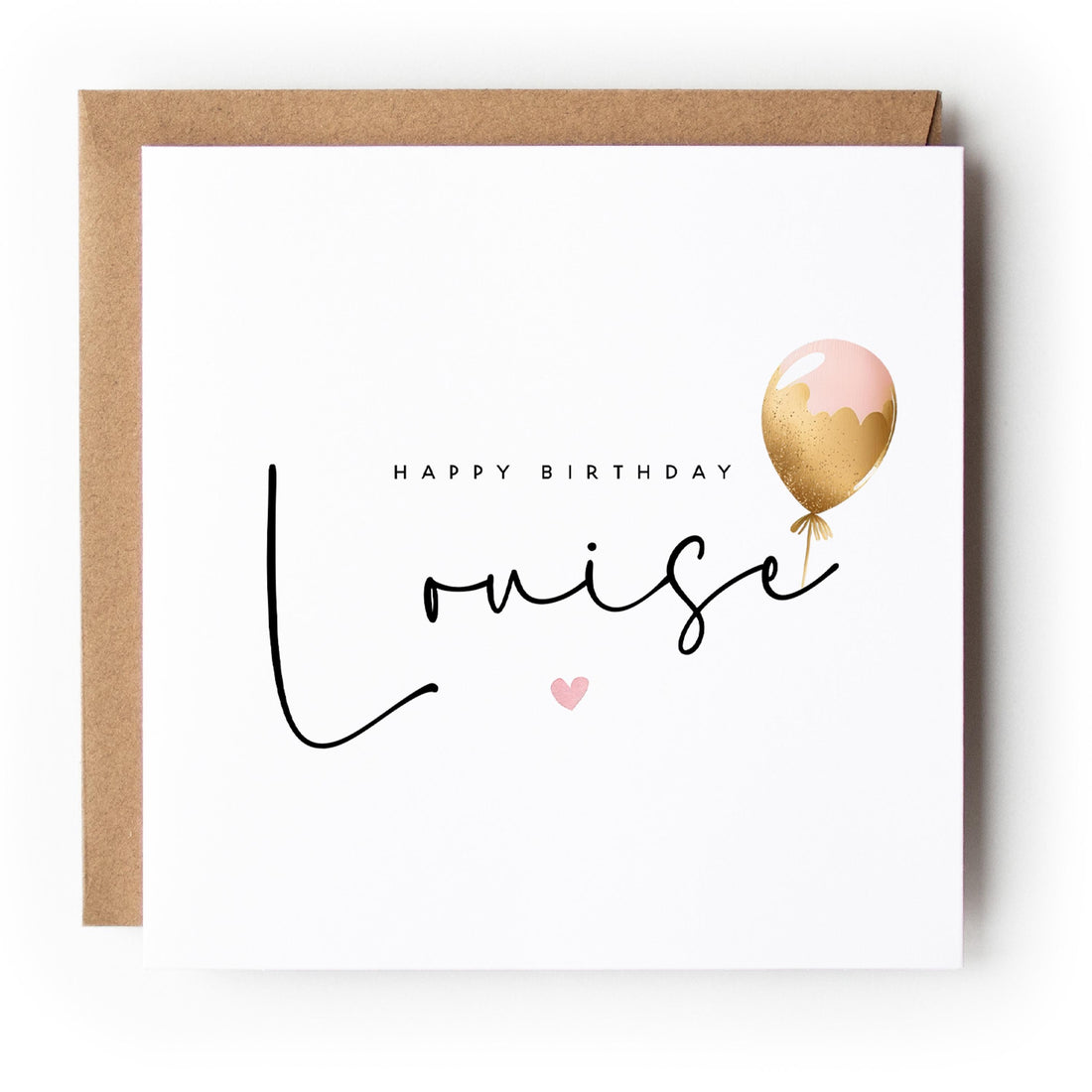 Personalised Balloon Birthday Card, Special Birthday Card, Birthday For Daughter, Pink &amp; Gold Balloon Minimal Design-Kraft Envelope Included