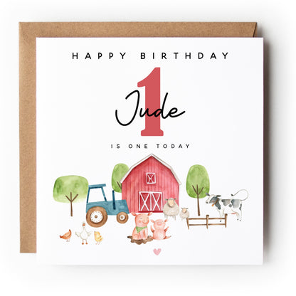 Personalised 1st Birthday Card, Special Milestone Card, First Birthday Card For Son, Nephew, Grandson ,One Year Old Birthday-Farm Animals