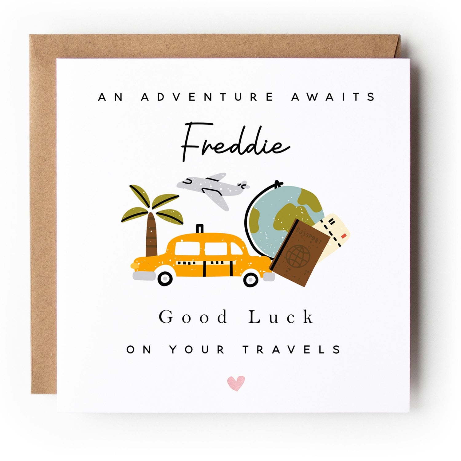 Personalised Good Luck Card-Travelling Card-Gap Year Card-Bon Voage-Safe Travels-Card For Son- Card For Daughter-Adventure Awaits-Envelope