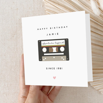 Birthday Card-Personalised Happy Birthday Card-Retro Cassette Tape-Boyfriend Girlfriend Wife Husband Card-Card For Friend-Him Her-Kraft Card