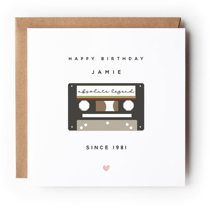 Birthday Card-Personalised Happy Birthday Card-Retro Cassette Tape-Boyfriend Girlfriend Wife Husband Card-Card For Friend-Him Her-Kraft Card