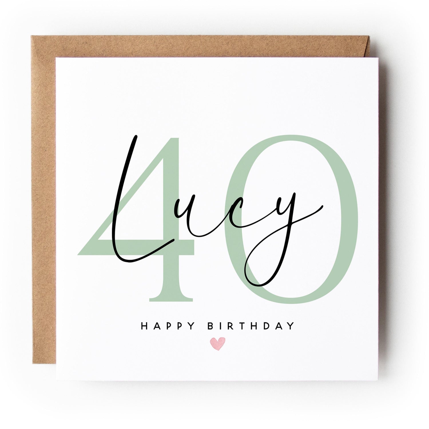 Personalised 40th Birthday Card, Special Milestone Card, Birthday For Daughter, Script &amp; Green 40, Forty Minimal-Kraft Envelope