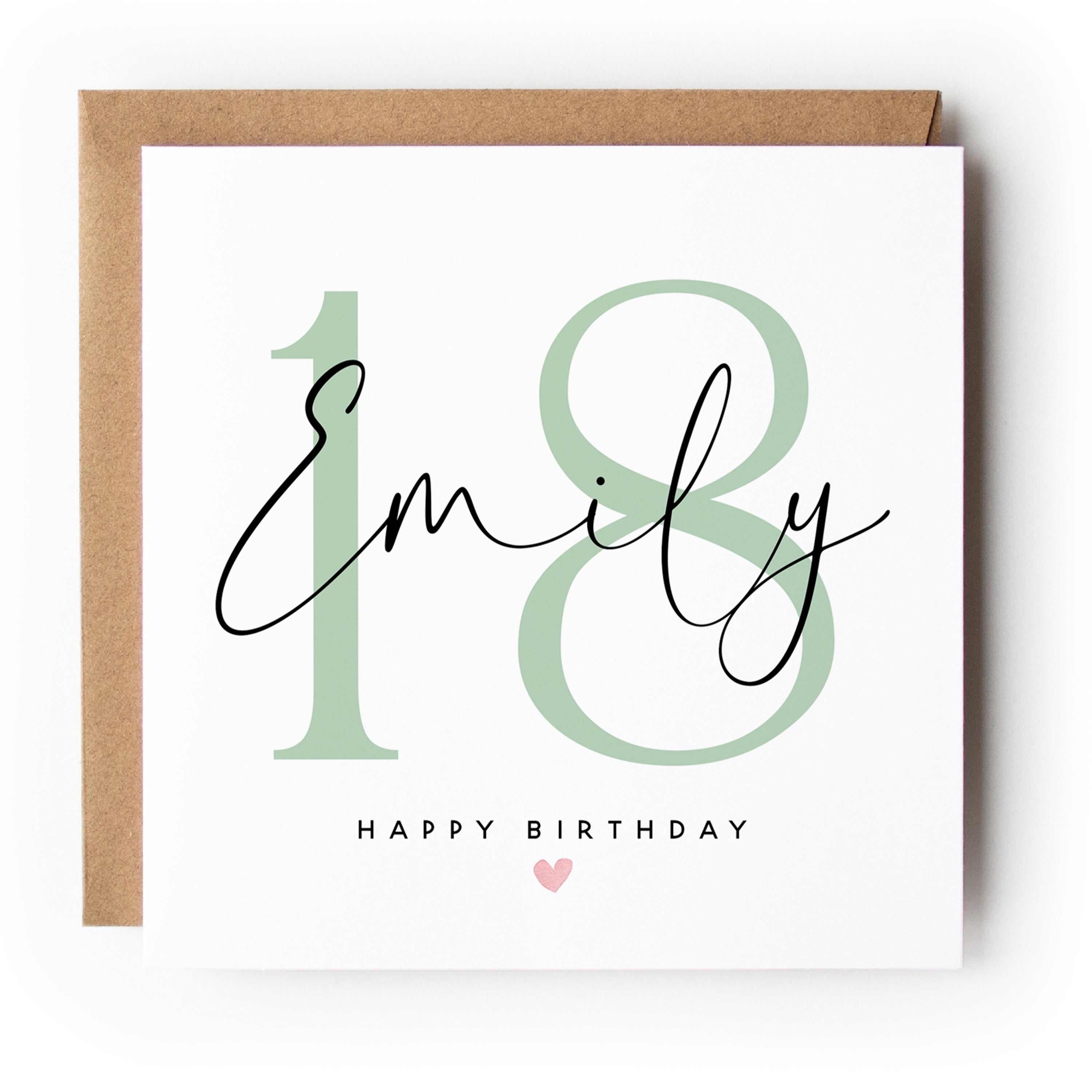Personalised 18th Birthday Card, Special Milestone Birthday, Eighteenth,Daughter, Granddaughter, Sister, Niece Sage Birthday Card, Kraft