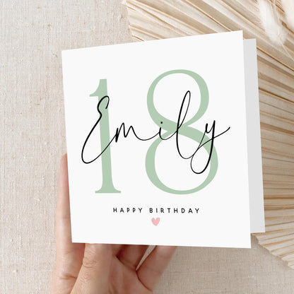 Personalised 18th Birthday Card, Special Milestone Birthday, Eighteenth,Daughter, Granddaughter, Sister, Niece Sage Birthday Card, Kraft