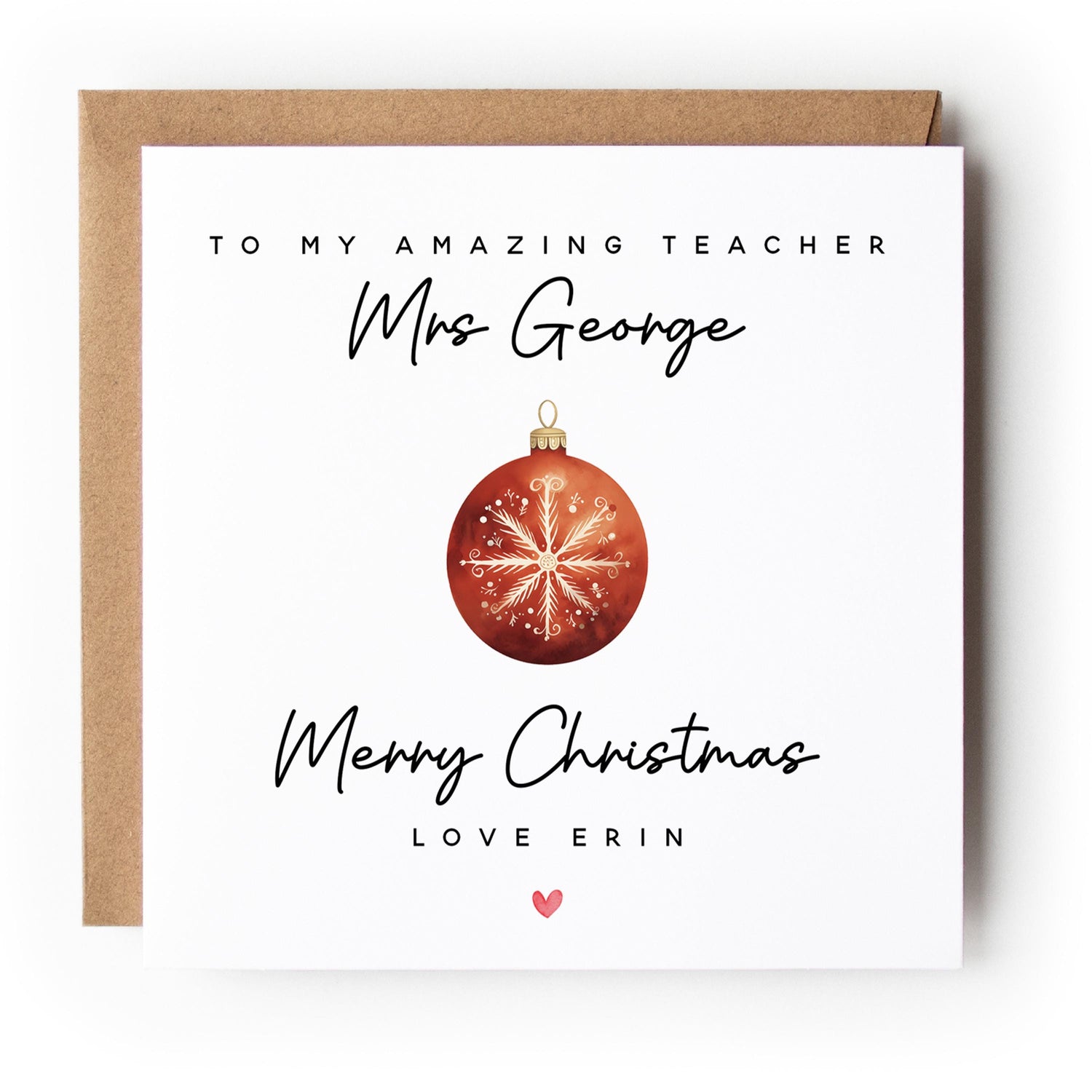 Teacher Christmas Card-Personalised Christmas Card-Christmas Card For Teacher-School Christmas Card-Teacher Christmas Gift-Xmas Card Bauble