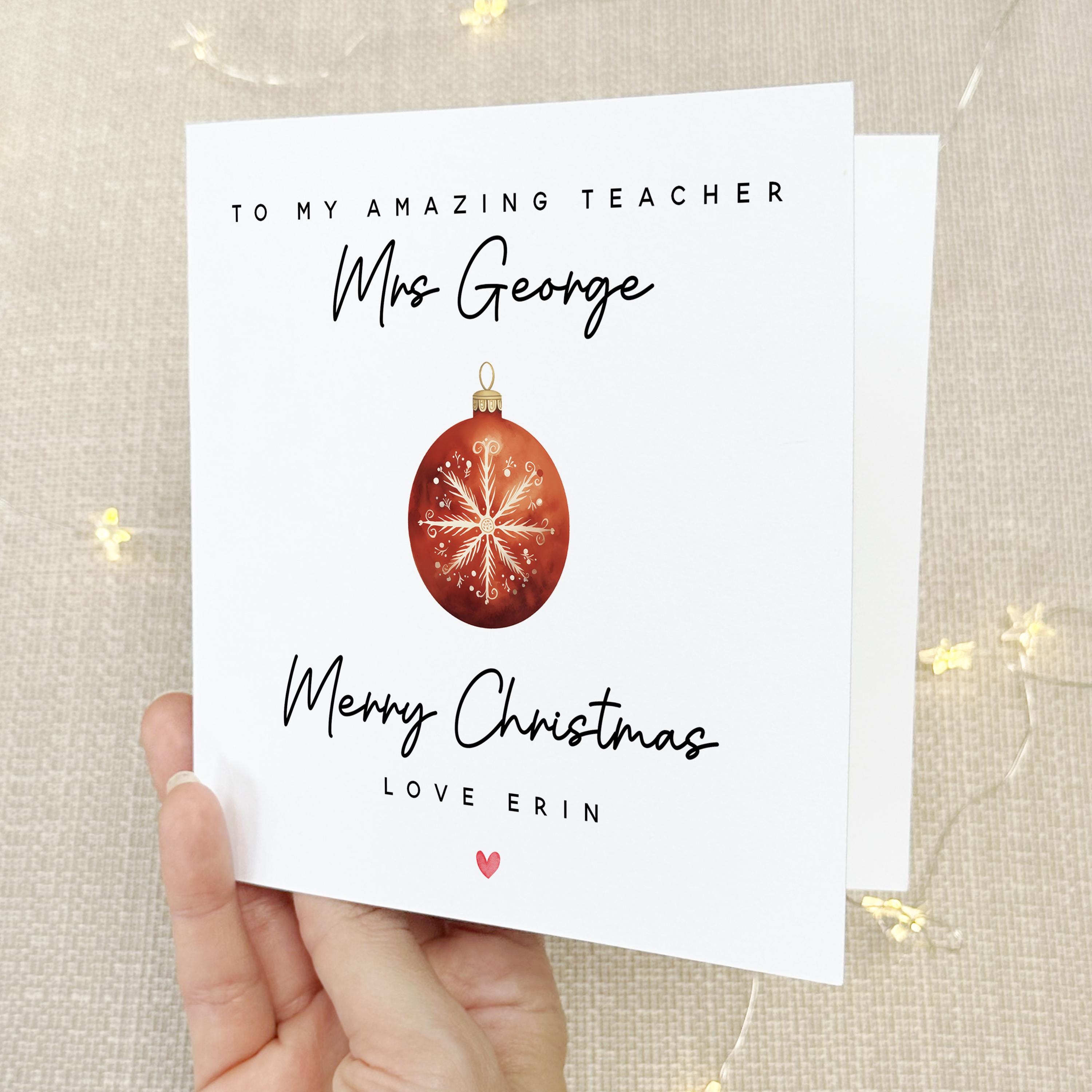 Teacher Christmas Card-Personalised Christmas Card-Christmas Card For Teacher-School Christmas Card-Teacher Christmas Gift-Xmas Card Bauble